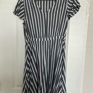 Old Navy Black and White Striped Midi Dress